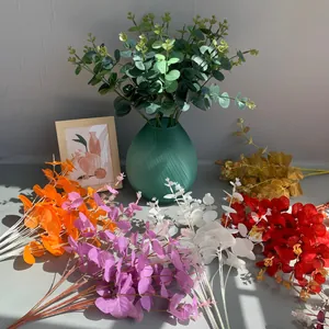 Vibrant multi-colored 16-branch artificial eucalyptus money leaf plants for home decor
