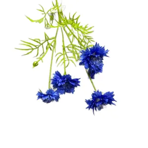 Lebensechte künstliche blaue Kornblume mit 5 Köpfen für Heim- und Hochzeitsdeko.