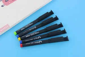 Detail view of multi-function black gel pens with phone stand and custom prints