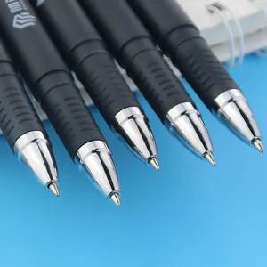 Set of five professional black gel pens with sleek silver tips for office and gifting