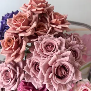 Close-up of Cappuccino artificial rose petals with realistic fabric texture and layers