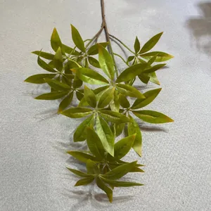 Close-up detail of artificial money tree leaves with realistic green veins and texture