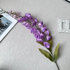 Detailed view of realistic purple artificial bellflower stem for Monet style wedding