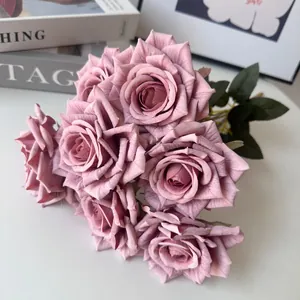 Close-up detail of 7-head Cappuccino artificial rose bouquet with realistic silk petals