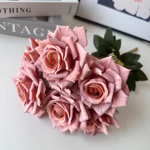 Vintage cappuccino artificial rose bouquet with 7 realistic silk flower heads decor