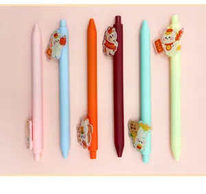 Set of six colorful retractable gel pens featuring cute Year of the Horse zodiac charms