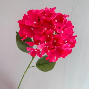Vibrant magenta artificial hydrangea stem with a 20cm flower head for wedding decor.