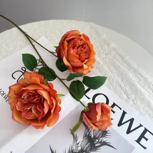 Detailed macro shot of an artificial coral Austin rose branch for home decoration