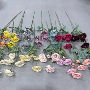 5-köpfige künstliche Rosenstiele in verschiedenen Farben für Heim- und Hochzeitsdeko.
