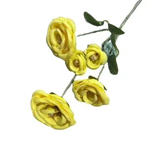 Realistische künstliche gelbe Rosen mit 5 Blütenköpfen für die Heim- und Hochzeit