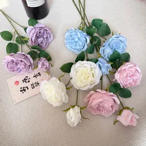 Detailed view of multi-colored artificial Austin roses for home decoration