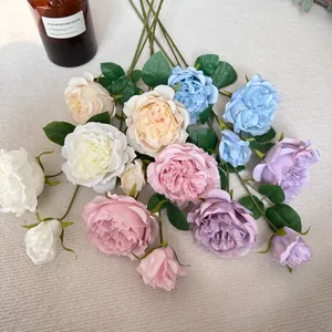 Detailed macro view of colorful artificial Austin roses for wedding and home decor