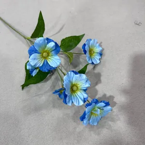 Künstlicher blauer 6-Kopf-Schmetterlingsblütenzweig für Hochzeiten und Heimdekoration