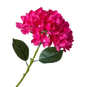 Vibrant fuchsia artificial hydrangea flower single stem for wedding home decor.