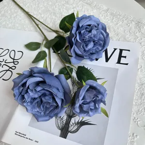 Close-up of realistic blue Austin rose petals with delicate textures for home decor