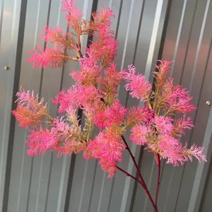 Detailed macro view of vibrant pink artificial Penglai pine with dense 3-fork foliage texture
