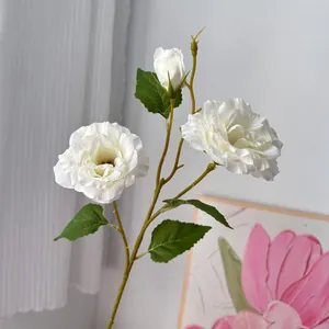 Rama de Lisianthus artificial blanco realista con 3 cabezas para decoración de hogar