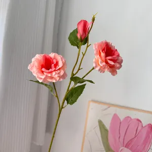 Elegante rosa Lisianthus artificial de 3 cabezas para decoración de interiores y bodas.