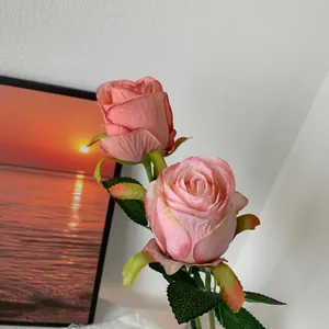 Detailed view of realistic pink Bulgarian artificial roses for elegant home decor