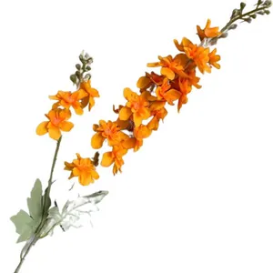 Flor de delphinium artificial naranja vibrante para decoración de bodas y hoteles