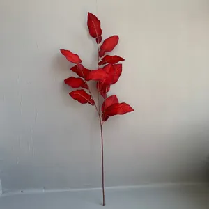 Tige de feuille de pomelo rouge artificielle vibrante pour décoration florale.