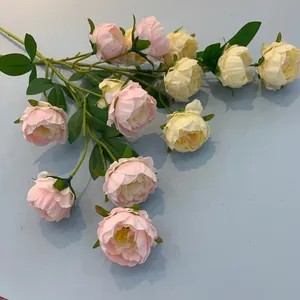 Elegante bouquet di peonie artificiali a 7 teste rosa e crema per decoro interno