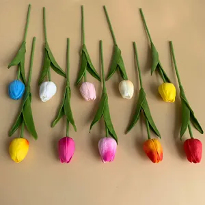 Assorted set of 10 colorful PU artificial mini tulips for home decor and wedding party