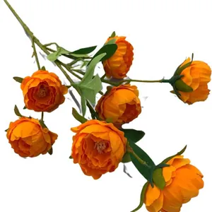 Vivace bouquet di 7 peonie artificiali arancioni per casa e matrimoni