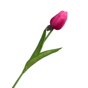 Elegant pink PU tulip artificial flower with realistic moisturizing feel for decor