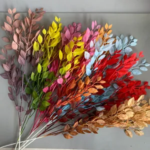 Simulation Banyan Leaf Artificial Greenery Plastic Spray Painted Branch For Wedding Hotel Banquet Stage Decor Home Decoration