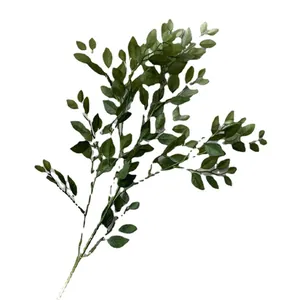 Lifelike artificial green banyan leaf branch for wedding hall and hotel stage decoration