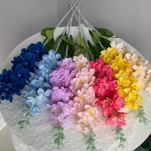Flor de Seda Artificial Flocada Violeta Jacinto Espuela de Caballero Rama Larga Para Boda Fiesta Hotel Hogar Decoración Arreglo Floral Flor Artificial