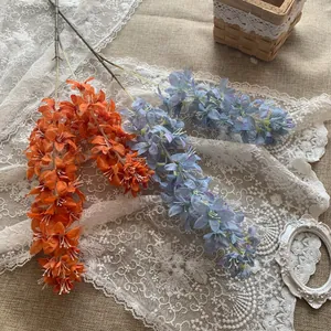 Artificial 2-pronged hyacinth flower stems in orange and blue for wedding home decor