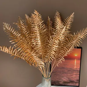 Künstliche Goldene Persische Farnblätter 5-Zweig Metallglanz Kunststoffpflanzen Für Zuhause Hochzeit Party Festival Blumendekor