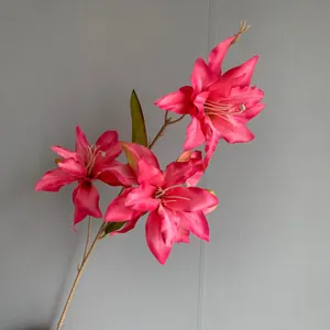 Elegante künstliche Lilie mit 3 Köpfen in Pink für Hochzeiten und Partydekorationen