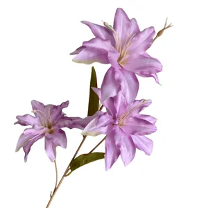 Elegante realistische künstliche Lilie mit 3 Köpfen in Violett für Hochzeit und Deko.