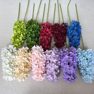 Assorted colors of high-density artificial hydrangea flowers for wedding decoration.