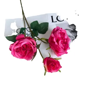 Lifelike pink artificial Austin rose flower spray for wedding home floral decoration