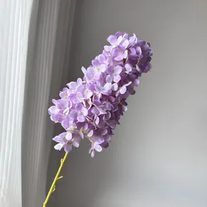 Close-up detail of artificial purple pagoda hydrangea featuring dense silk flower petals