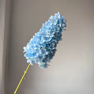Detailed view of single stem light blue artificial pagoda hydrangea flower head