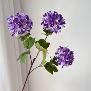 Macro view of artificial 3-head purple snowball hydrangea for elegant home decor