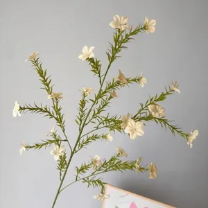 Realistic long stem cream artificial Vinca periwinkle wildflower for wedding decoration