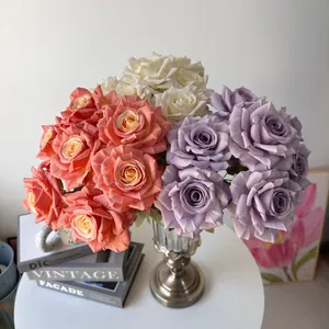 Seven-head artificial silk rose bouquet in a classic vase for elegant home decor