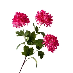 Vibrant 3-headed pink artificial hydrangea silk flowers for home and wedding decor