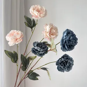 Peonías artificiales elegantes con bordes quemados para bodas y decoración del hogar