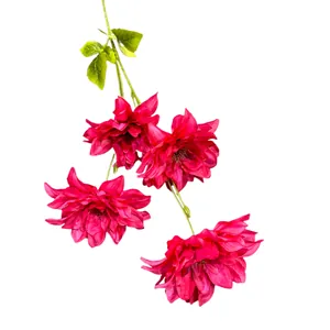 Realistische künstliche 3-köpfige Dahlie in Fuchsia-Pink mit langem grünen Stiel