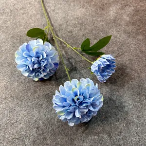 High-quality close-up of 3-head blue artificial silk dahlia flowers for wedding decor