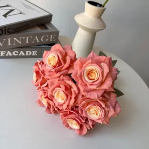 Detailed view of realistic seven-headed artificial silk roses for home decor and weddings