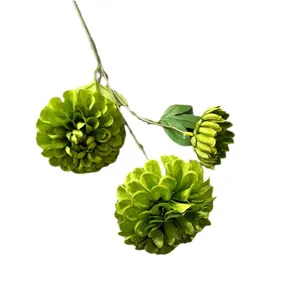 Vibrant 3-head green artificial silk dahlia flowers for wedding and home decor