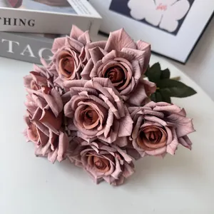 Detailed macro view of 7-head cappuccino silk rose bouquet for home and wedding decor